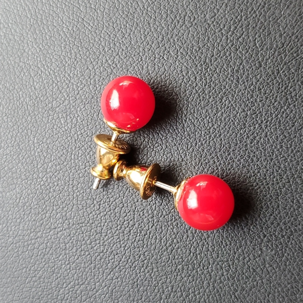 Vintage Monet red ball stud earrings